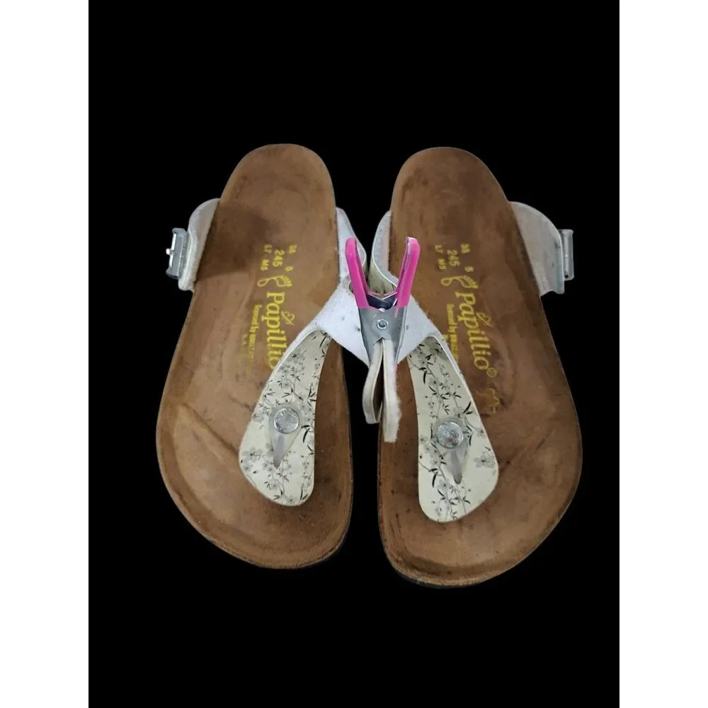 Birkenstock Papillio Women's Gizeh  White Gray Black Floral Comfort Sandals 38